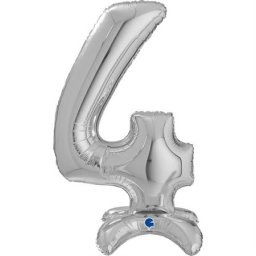 Balon folie cifra 4 argintiu Stand Up 64 cm