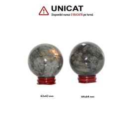 Sfera Labradorit Mineral Natural - 63-64 x 63-64 mm - Unicat
