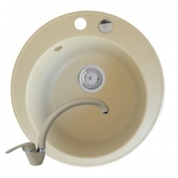 Set chiuveta granit ALYA 1B Ø49 & baterie OSSIA - Bej Pyramis 890020003OB