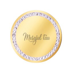 Martisor Personalizat Brosa Inox Banut Pietre Mesaj Auriu
