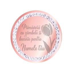 Martisor Personalizat Brosa Inox Banut Pietre Nume Mesaj Rose Gold