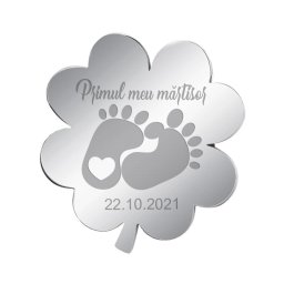 Martisor Personalizat Brosa Inox Trifoi Primul Martisor Data Argintiu