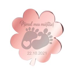 Martisor Personalizat Brosa Inox Trifoi Primul Martisor Data Rose Gold