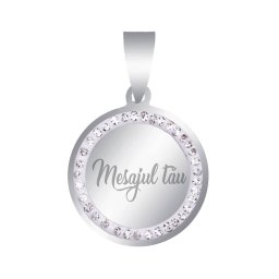 Martisor Personalizat Pandantiv Inox Banut Pietre Mesaj Argintiu