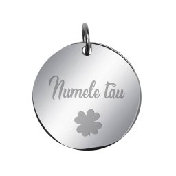 Martisor Personalizat Pandantiv Inox Banut Argintiu Nume Trifoi
