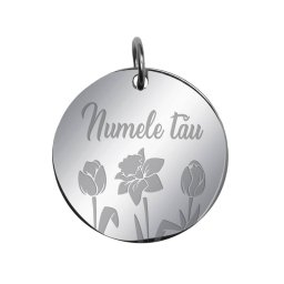 Martisor Personalizat Pandantiv Inox Banut Argintiu Nume Flori