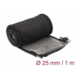 Organizator cabluri cu fermoar rezistent la caldura 1m x 25mm Negru, Delock 20847