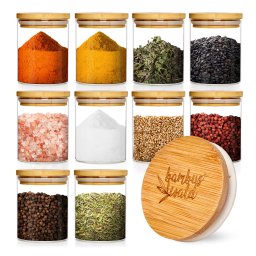 Klarstein Pahare rotunde, capac din bambus, 10 bucăți, fiecare 150 ml, etanșate (BW-10219-001)