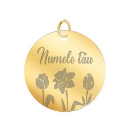 Martisor Personalizat Pandantiv Inox Banut Auriu Nume Flori