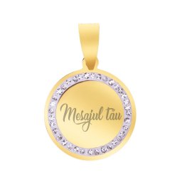 Martisor Personalizat Pandantiv Inox Banut Pietre Mesaj Auriu