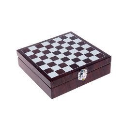 Set 4 accesorii vin in cutie cu tabla de sah, 169×49×169 mm, Everestus, 20FEB17206, Lemn, Maro