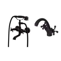 Set pachet baterii baie negru mat , cada si lavoar, set de dus, stilo Retro