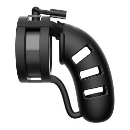 Shots ManCage Model 19 Chastity 4.5" Silicone Cage Ballsplitter Black