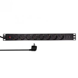 Prelungitor PDU 19" cu 8 prize Schuko + 2x USB-A 2m, Logilink PDU8C02