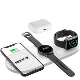 Incarcator NEX wireless NEX TECHÂ® Statie de incarcare 5 in 1 Incarcare Rapida Multifunctionala Fast Charger 15W Compatibil Samsung Watch Apple Huawei Galaxy Buds Android Quick Charge 3.0 Alb