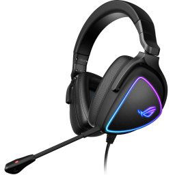 Casti gaming ASUS ROG Delta S, RGB, Hi-Res ESS Quad-DAC 9281, microfon AI pentru anularea zgomotului, difuzoare ASUS Essence 50mm, multiplatforma, USB-C/USB 2.0, pliabile, Negru