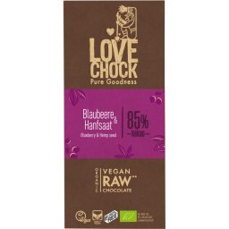Ciocolata raw vegana cu afine si seminte de canepa, fara gluten bio 70g
