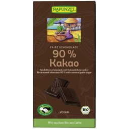 Ciocolata amaruie 90% cacao si zahar din flori de cocos, vegana bio 80g