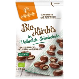 Seminte de dovleac invelite in ciocolata cu lapte, fara gluten bio 50g