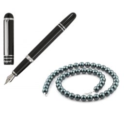Stilou Cacharel Dandy si Colier Perle Negre Caviar Naturale de Cultura