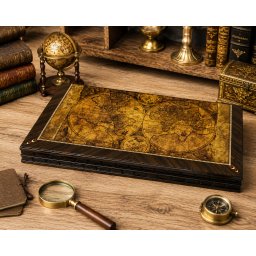 Joc table Old Map Edition din lemn de trandafir lacuit , cadou premium pentru barbati pasionati de jocuri clasice