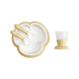 Set hranire: farfurie, lingurita, furculita si pahar pentru bebe, Powder Yellow