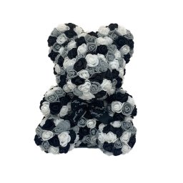 Ursulet Floral Triple color din Trandafiri spuma, 40 cm, in cutie cadou, negru (Culoare bijuterii: Verde)