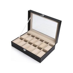 Cutie Pentru 12 Ceasuri Din Piele Ecologica Cu Capac Transparent