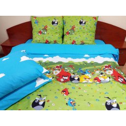 Lenjerie de pat Angry Birds Duo Azur, calitate I, cod Angry_AA_N_Mi