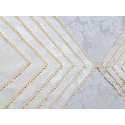 Fata de masa de lux Ivory 350x160 cu 12 servetele, 2 fete, cu dantela brodata