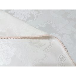 Set fata de masa rotunda din damasc satinat diametru 260 Ivory, 12 servetele, cu dantela