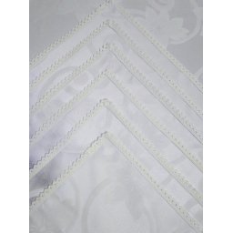 Fata de masa damasc satinat alba cu 12 servetele, 350x150 White Flowers