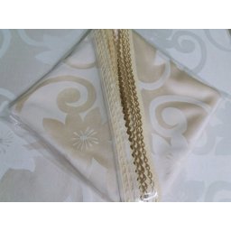 Set fata de masa damasc satinat cu 6 servetele, 180x130 Rose-Ivory Flowers, cu dantela