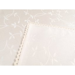 Fata de masa din damasc satinat gros, 150x300 Frunze de maslin, cu dantela