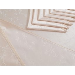 Fata de masa de lux crem 300x150 cu 12 servetele, 2 fete, cu dantela brodata