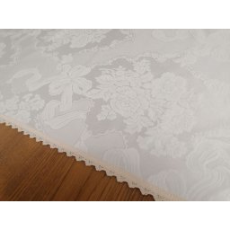 Fata de masa 100x100 cm din damasc calitate I, crem, cu dantela de bumbac
