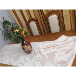 Traversa pentru masa din damasc cu dantela, 50x300 cm, model duo