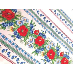 Fata masa bumbac 100%, 3.5 x 1.5 m, 12 servetele-maci , model Traditional-Flori de camp