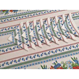 Fata masa bumbac 100%, 3.5 x 1.5 m, cu 12 servetele-albastrele, model Traditional-Flori de camp
