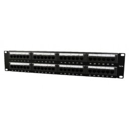 PATCH PANEL GEMBIRD 48 porturi, Cat6, 2U pentru rack 19", suport posterior pt. gestionare cabluri, black, "NPP-C648CM-001