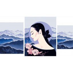 Set 3 picturi pe numere, cu sasiu, Seara in Japonia, 40x50, 30x40, 20x30 cm