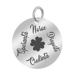 Martisor Pandantiv Inox Banut Argintiu Simboluri Foi Trifoi
