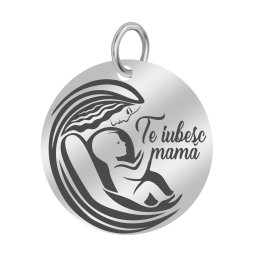 Martisor Pandantiv Inox Banut Argintiu Te Iubesc Mama Desen