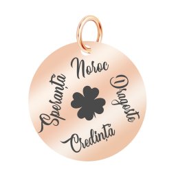 Martisor Pandantiv Inox Banut Rose Gold Simboluri Foi Trifoi