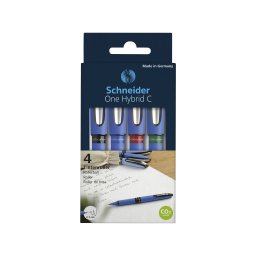 Roller cu cerneala SCHNEIDER One Hybrid C, ball point 0.3mm, 4 culori/set - (N,R,A,V)