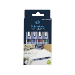 Roller cu cerneala SCHNEIDER One Hybrid N, ball point 0.5mm, 4 culori/set - (N,R,A,V)