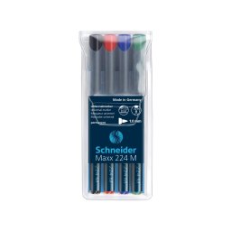 Universal permanent marker SCHNEIDER Maxx 224 M, varf 1mm, 4 culori/set - (N, R, A, V)
