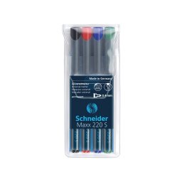 Universal permanent marker SCHNEIDER Maxx 220 S, varf 0.4mm, 4 culori/set - (N, R, A, V)