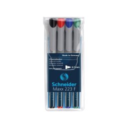 Universal non-permanent marker SCHNEIDER Maxx 223 F, varf 0.7mm, 4 culori/set - (N, R, A, V)