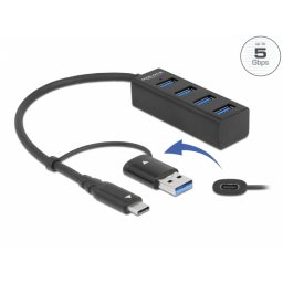 HUB USB 3.2 Gen1 A+C la 4 x USB-A, Delock 63828
